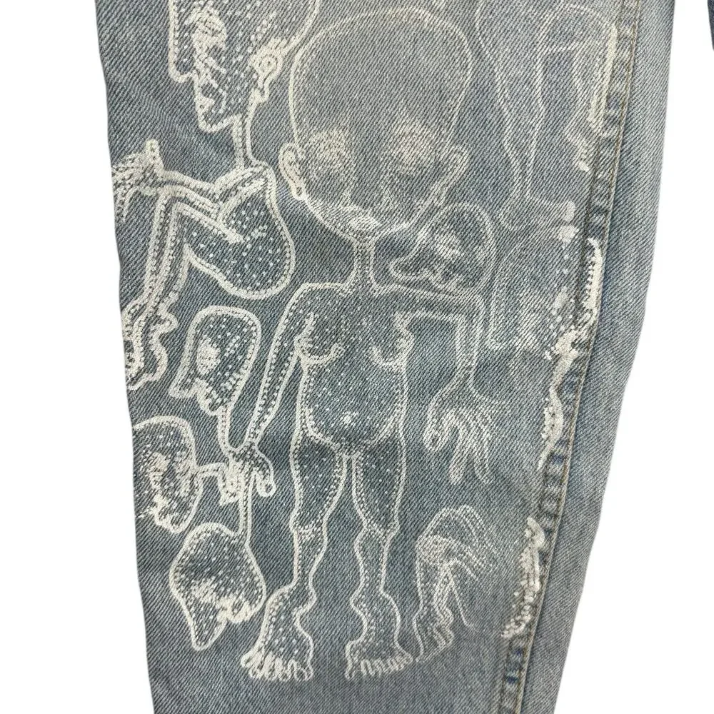 Aeropostale Jeans Womens 10 90's Baggy Light Wash Blue Denim Custom Graphic - Picture 7 of 16